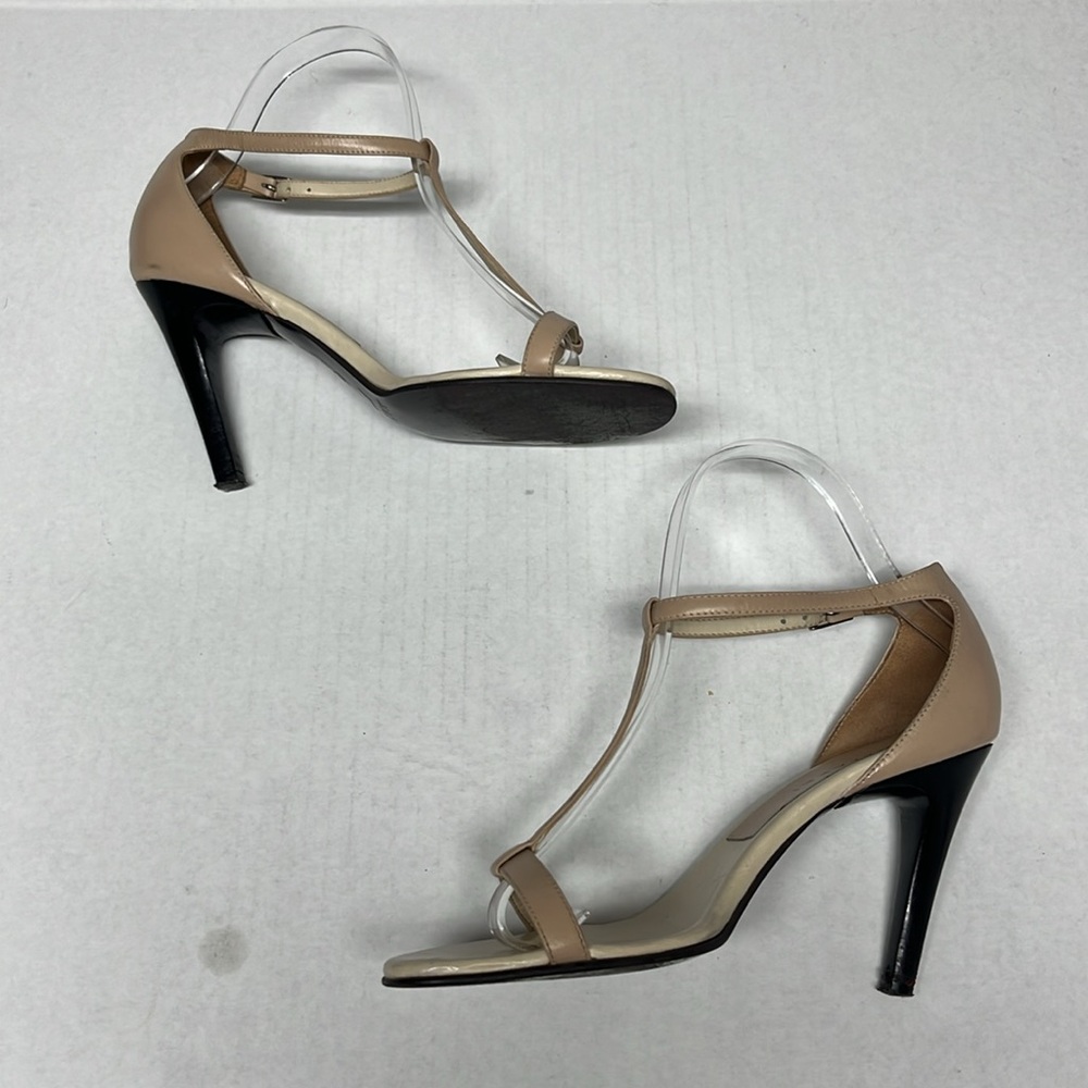 Nude square toe T-Strap leather stiletto heel Sandals 36 minimalistic capsule - Picture 6 of 15